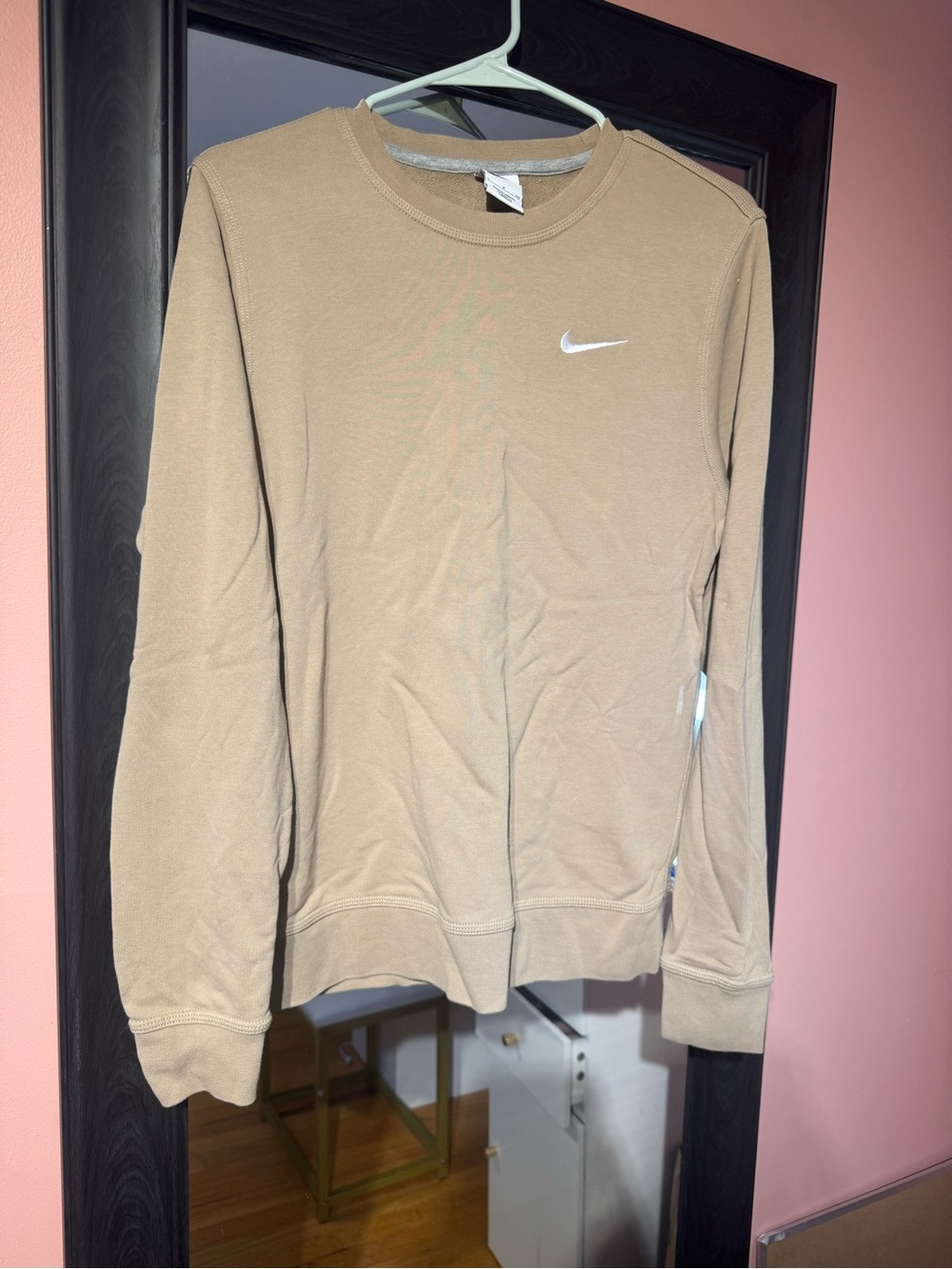 Nike Men’s Crewneck Sweatshirt in Beige/Tan with White Swoosh